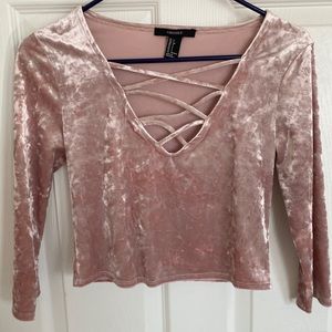 Pink velvet crop top